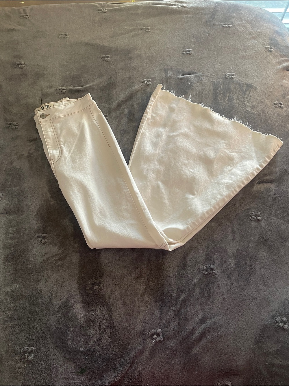 We The Free White Raw-Hem Wide Leg Jeans